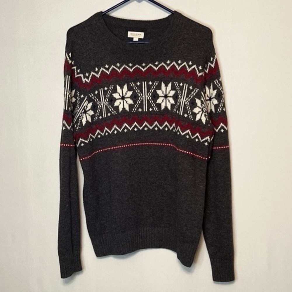 Sonoma Life Style Blue Fair Isle Crew Neck Knit Wool Blend Sweater Medium.